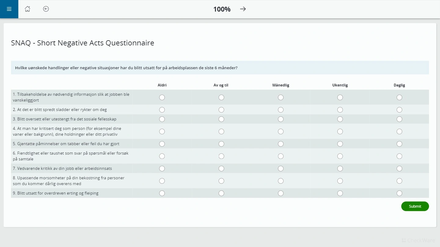 Snade Questionnaire SNAQ – Short Negative Acts Questionnaire | EG