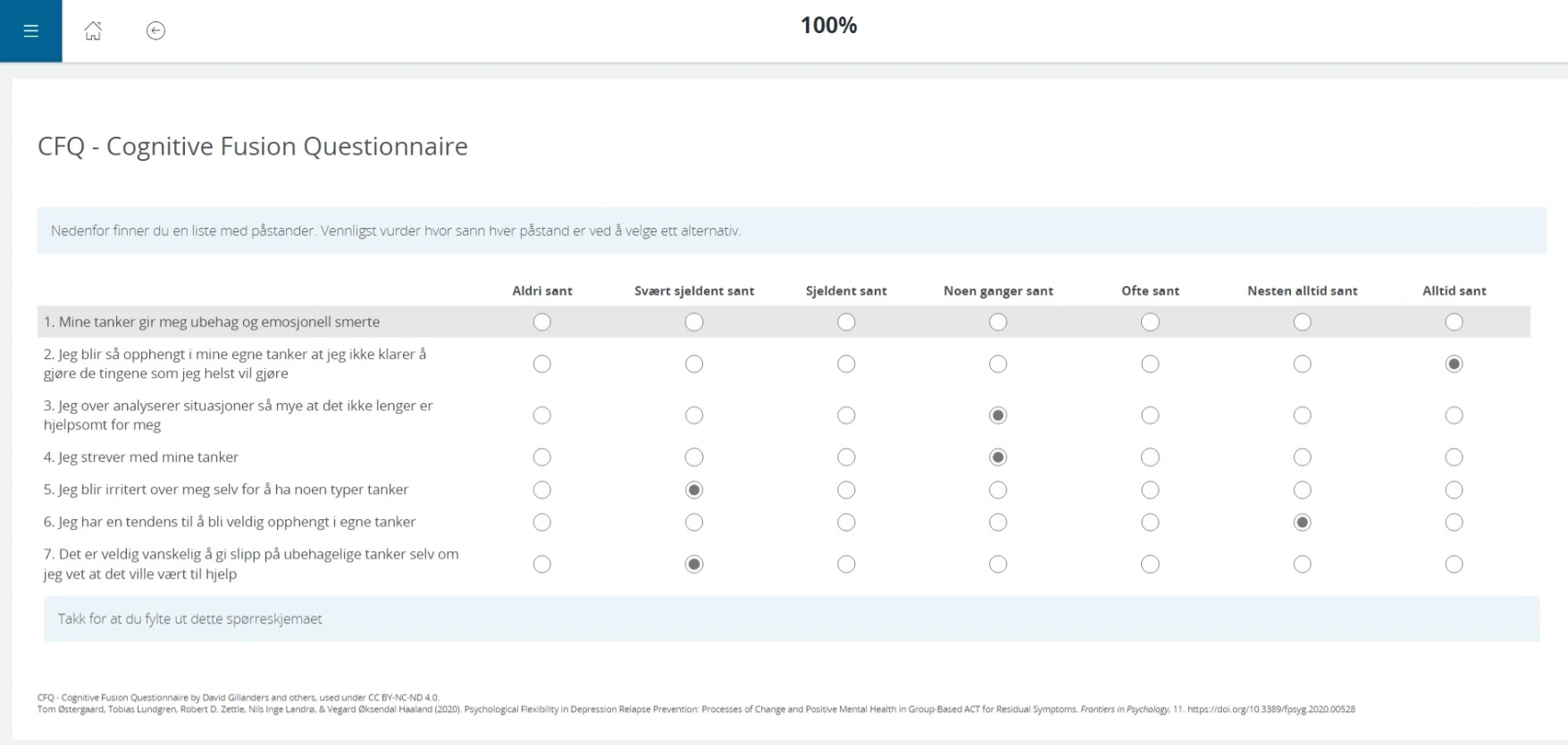 CFQ – Cognitive Fusion Questionnaire | EG