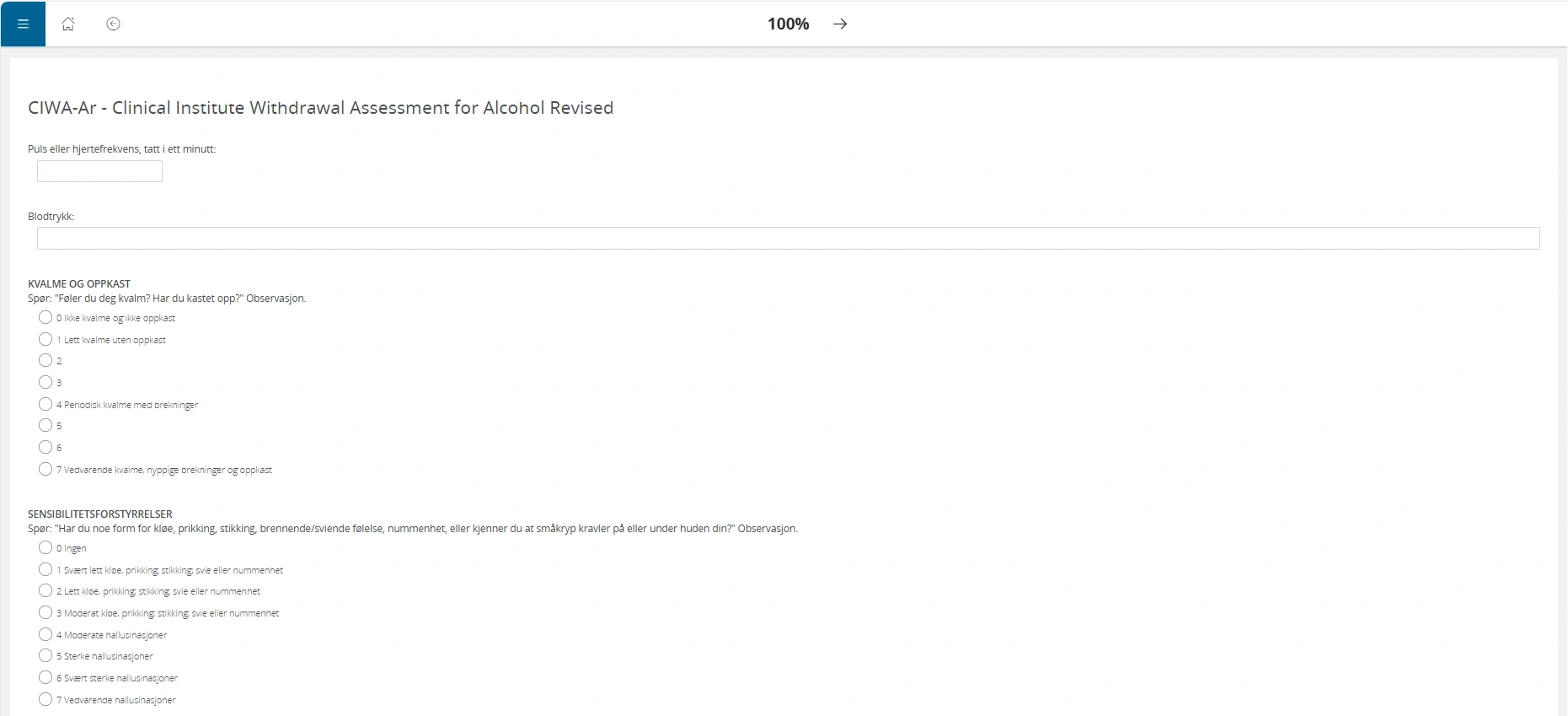 CIWA-AR – Clinical Institute Withdrawal Assessment for Alcohol Revised | EG